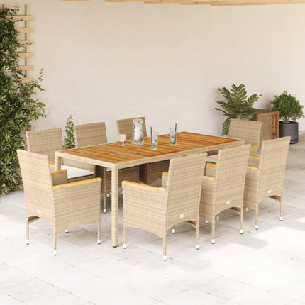 Matgrupp för trädgården med dynor 9 delar beige konstrotting