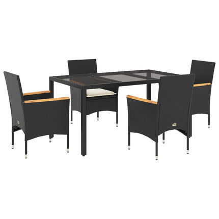 Matgrupp för trädgård med dynor 5 delar svart konstrotting&glas