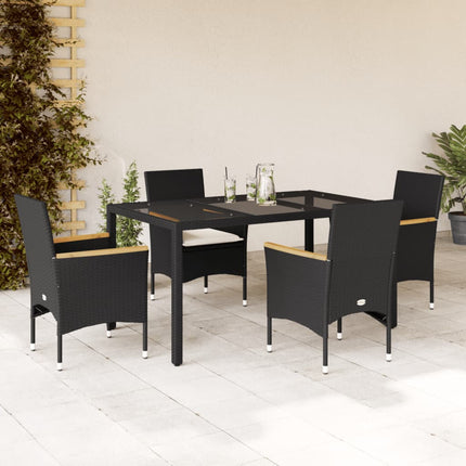 Matgrupp för trädgård med dynor 5 delar svart konstrotting&glas