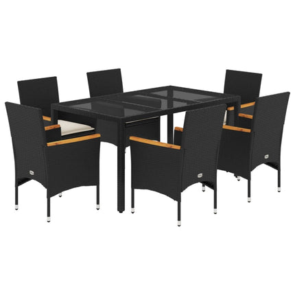 Matgrupp för trädgård med dynor 7 delar svart konstrotting&glas