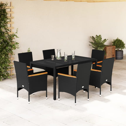 Matgrupp för trädgård med dynor 7 delar svart konstrotting&glas