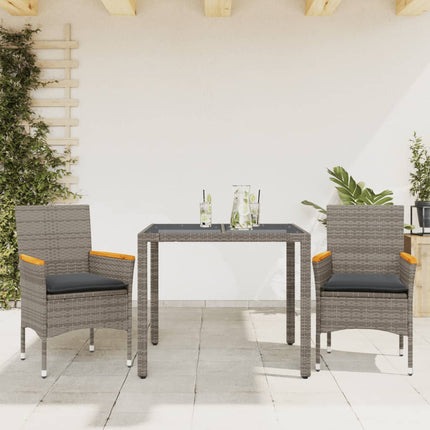 Matgrupp för trädgården med dynor 3 delar grå konstrotting&glas