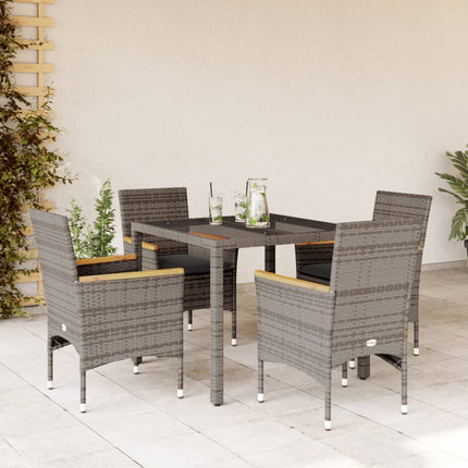 Matgrupp för trädgården med dynor 5 delar grå konstrotting&glas