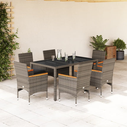 Matgrupp för trädgården med dynor 7 delar grå konstrotting&glas