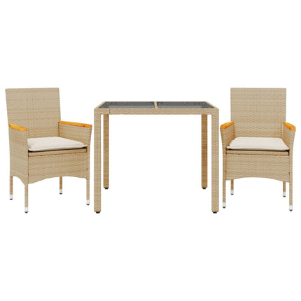 Matgrupp för trädgård med dynor 3 delar beige konstrotting&glas