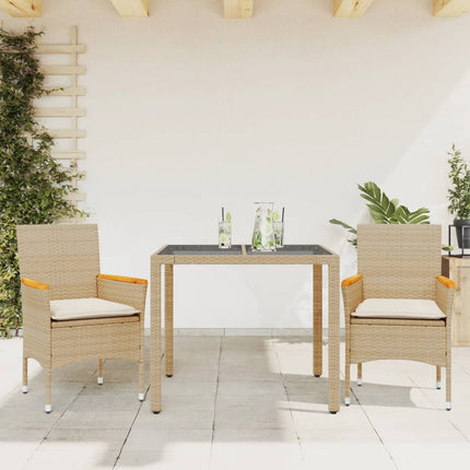 Matgrupp för trädgård med dynor 3 delar beige konstrotting&glas