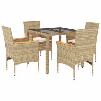 Matgrupp för trädgård med dynor 5 delar beige konstrotting&glas