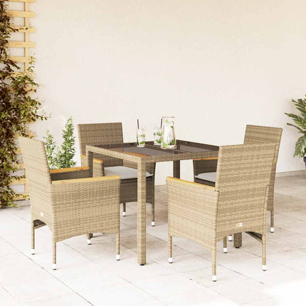 Matgrupp för trädgård med dynor 5 delar beige konstrotting&glas