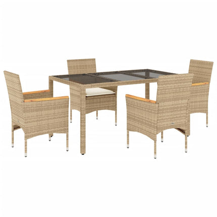 Matgrupp för trädgård med dynor 5 delar beige konstrotting&glas