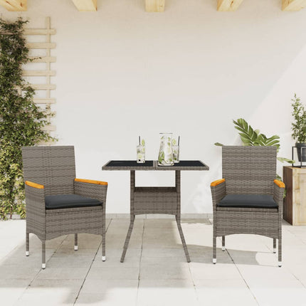 Matgrupp för trädgården med dynor 3 delar grå konstrotting&glas