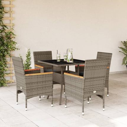 Matgrupp för trädgården med dynor 5 delar grå konstrotting&glas