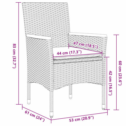 Matgrupp för trädgården med dynor 5 delar grå konstrotting&glas
