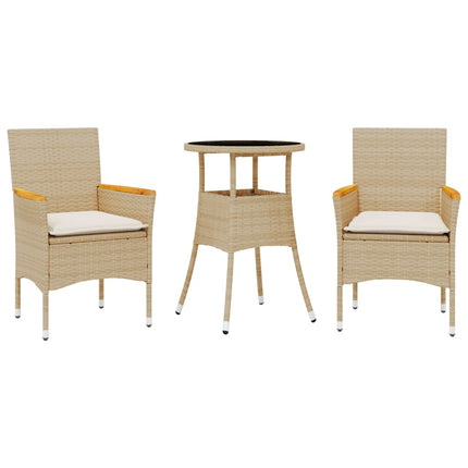 Matgrupp för trädgård med dynor 3 delar beige konstrotting&glas