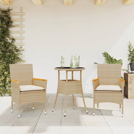 Matgrupp för trädgård med dynor 3 delar beige konstrotting&glas