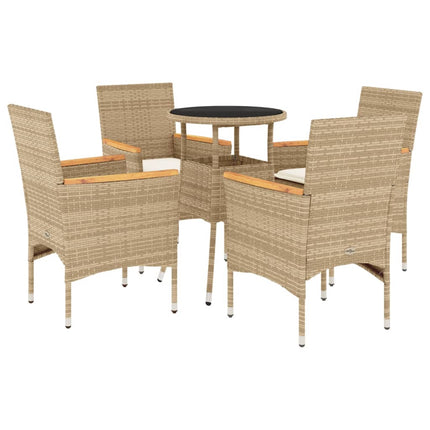 Matgrupp för trädgård med dynor 5 delar beige konstrotting&glas