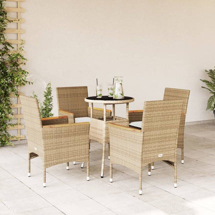 Matgrupp för trädgård med dynor 5 delar beige konstrotting&glas