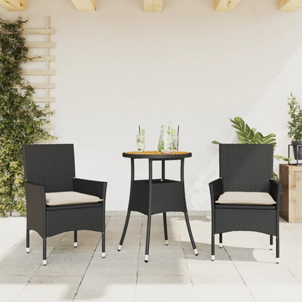 Matgrupp för trädgården med dynor 3 delar svart konstrotting