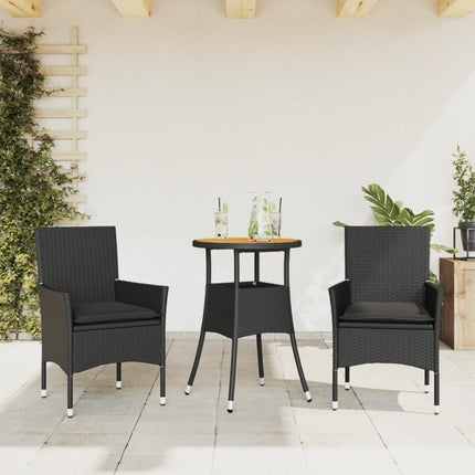 Matgrupp för trädgården med dynor 3 delar svart konstrotting