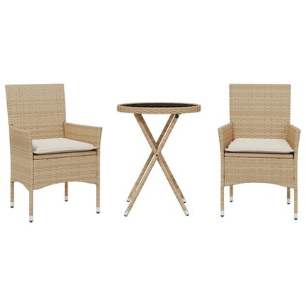 Bistrogrupp med dynor 3 delar beige konstrotting och glas
