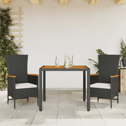 Matgrupp för trädgården med dynor 3 delar svart konstrotting