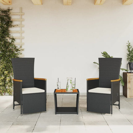 Matgrupp för trädgården med dynor 3 delar svart konstrotting