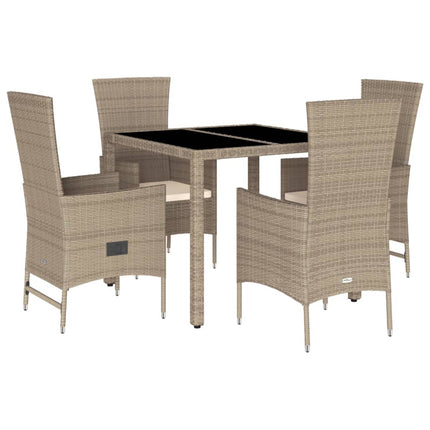 Matgrupp för trädgården med dynor 5 delar beige konstrotting