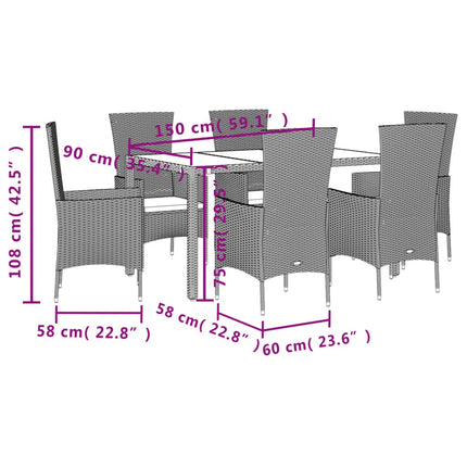 Matgrupp för trädgården med dynor 7 delar beige konstrotting