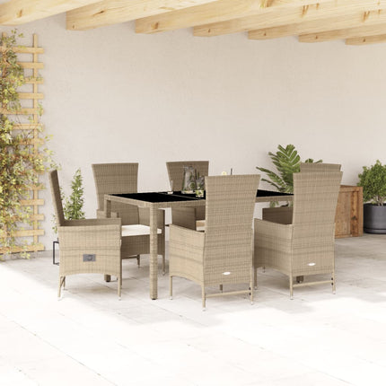 Matgrupp för trädgården med dynor 7 delar beige konstrotting