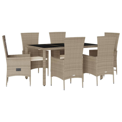 Matgrupp för trädgården med dynor 7 delar beige konstrotting