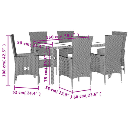 Matgrupp för trädgården med dynor 7 delar beige konstrotting