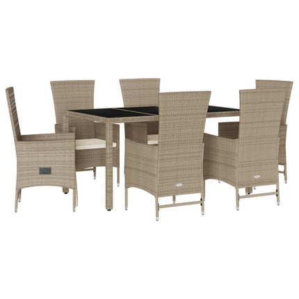 Matgrupp för trädgården med dynor 7 delar beige konstrotting