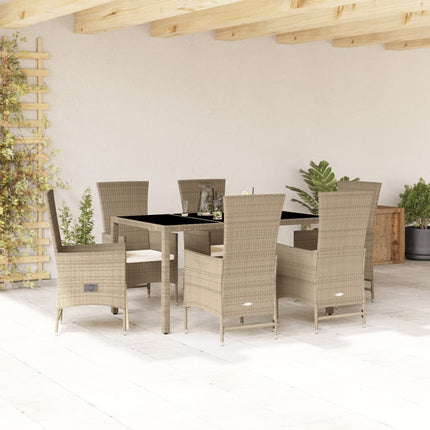 Matgrupp för trädgården med dynor 7 delar beige konstrotting