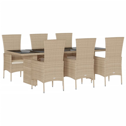 Matgrupp för trädgården med dynor 7 delar beige konstrotting