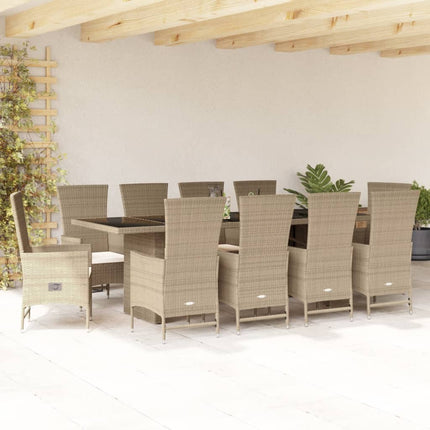 Matgrupp för trädgården med dynor 11 delar beige konstrotting