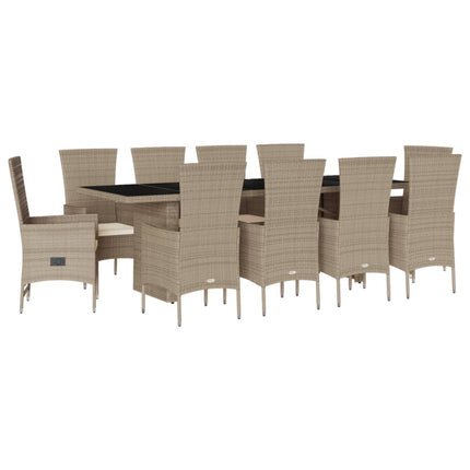 Matgrupp för trädgården med dynor 11 delar beige konstrotting