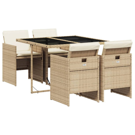 Matgrupp för trädgården med dynor 5 delar beige konstrotting