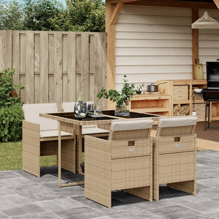 Matgrupp för trädgården med dynor 5 delar beige konstrotting