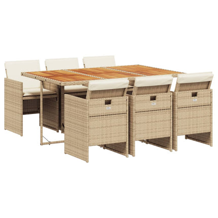 Matgrupp för trädgården med dynor 7 delar beige konstrotting