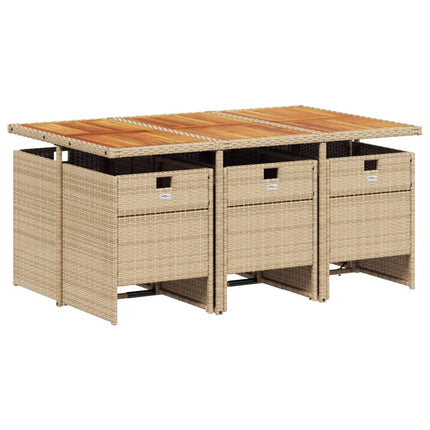 Matgrupp för trädgården med dynor 7 delar beige konstrotting