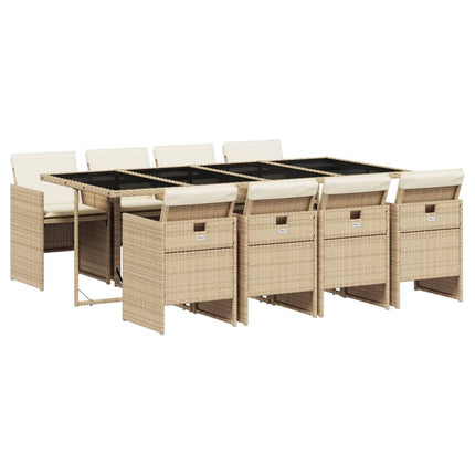 Matgrupp för trädgården med dynor 9 delar beige konstrotting