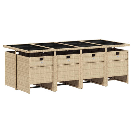 Matgrupp för trädgården med dynor 9 delar beige konstrotting
