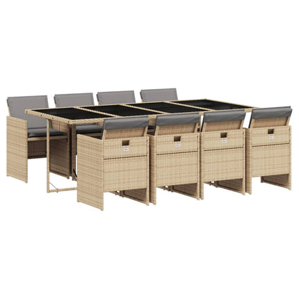 Matgrupp för trädgården med dynor 9 delar mixbeige konstrotting