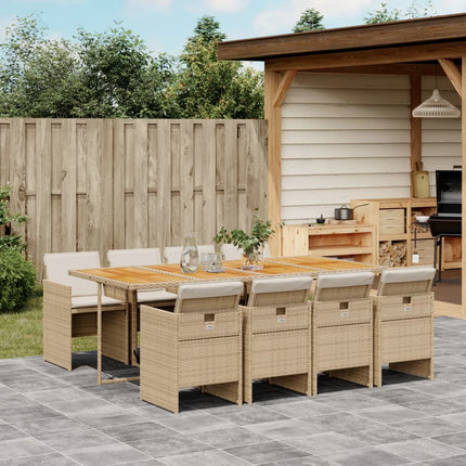 Matgrupp för trädgården med dynor 9 delar beige konstrotting