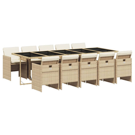 Matgrupp för trädgården med dynor 11 delar beige konstrotting
