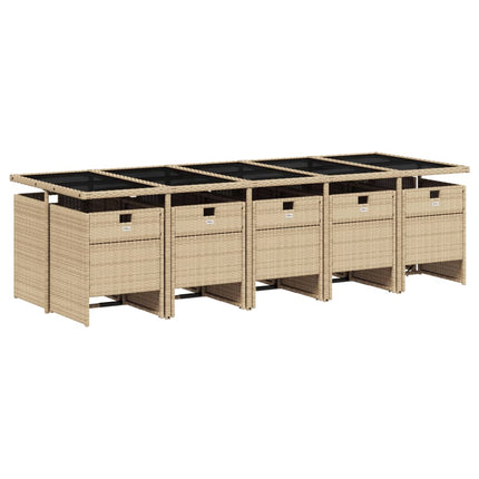 Matgrupp för trädgården med dynor 11 delar beige konstrotting