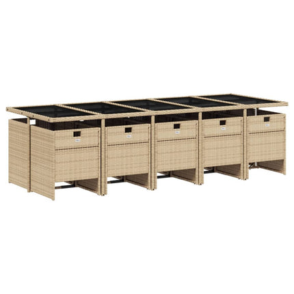 Matgrupp för trädgården med dynor 11delar mixbeige konstrotting