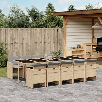 Matgrupp för trädgården med dynor 11delar mixbeige konstrotting