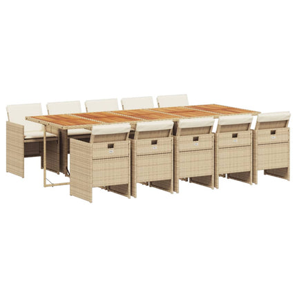 Matgrupp för trädgården med dynor 11 delar beige konstrotting
