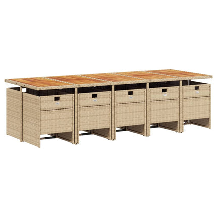 Matgrupp för trädgården med dynor 11 delar beige konstrotting