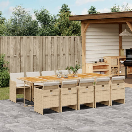 Matgrupp för trädgården med dynor 11 delar beige konstrotting